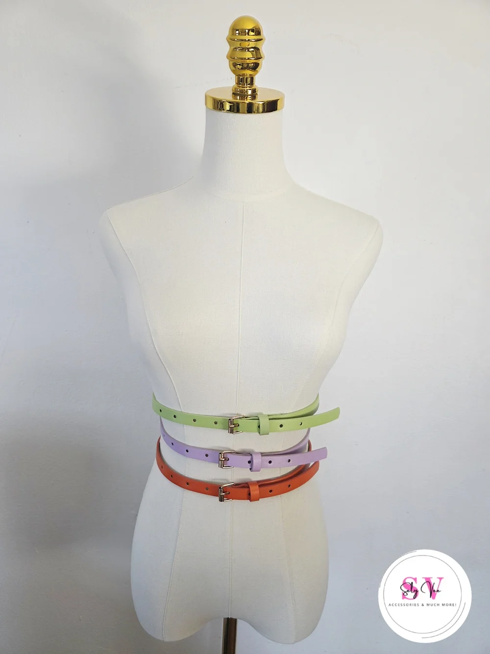 Set of 3 belts in green, purple, and orange